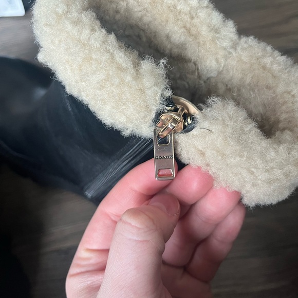 Coach Jane Bootie Womens Size 8 Black Leather Bootie, Sherpa Trim Side Zip NEW - Picture 9 of 16